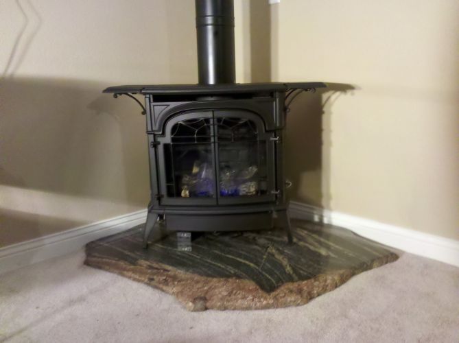 Freestanding Gas Fireplace - Custom Stone Pad 
